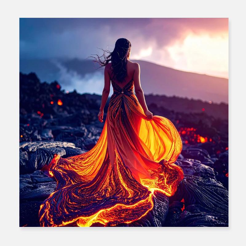 Robe semblable à du feu sur un champ de lave Poster 20 x 20 cm