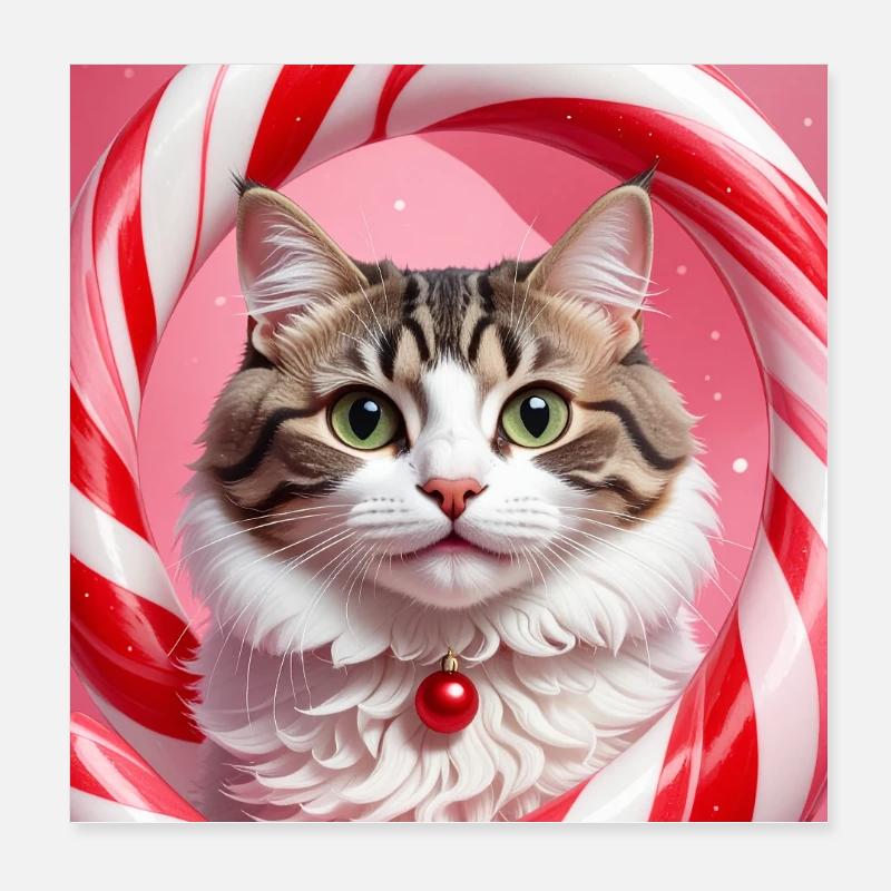 Christmas Cat in Candy Ring Design Poster 8" x 8" (20x20 cm)