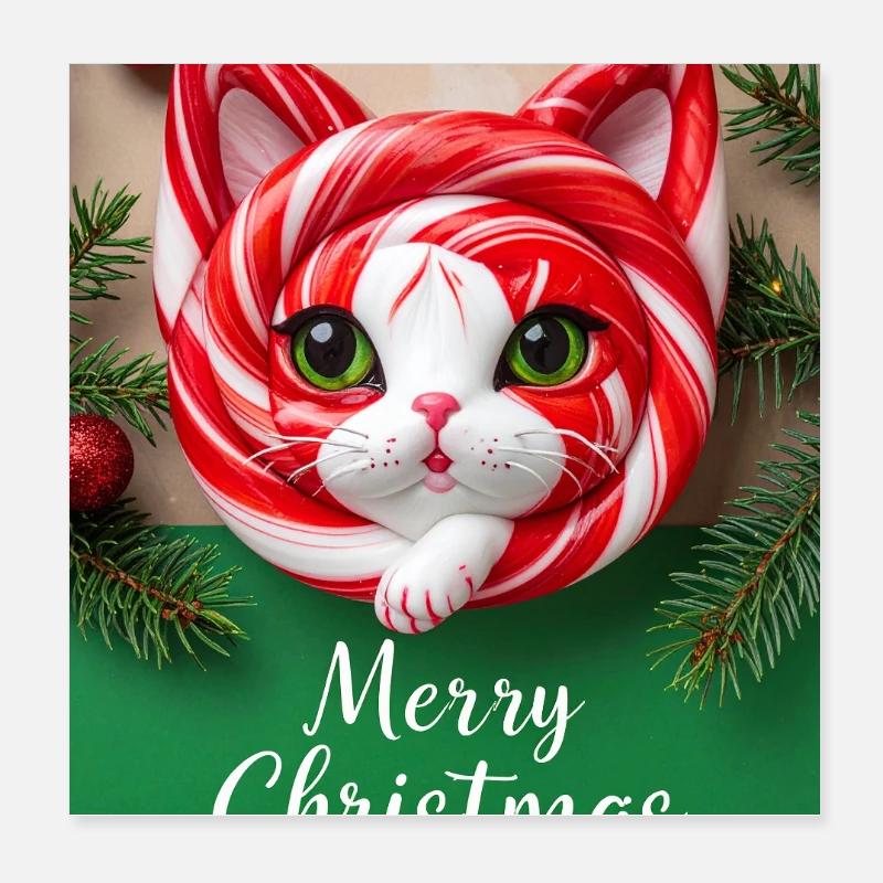 Chat de Noël Candy Cane Look Poster 20 x 20 cm