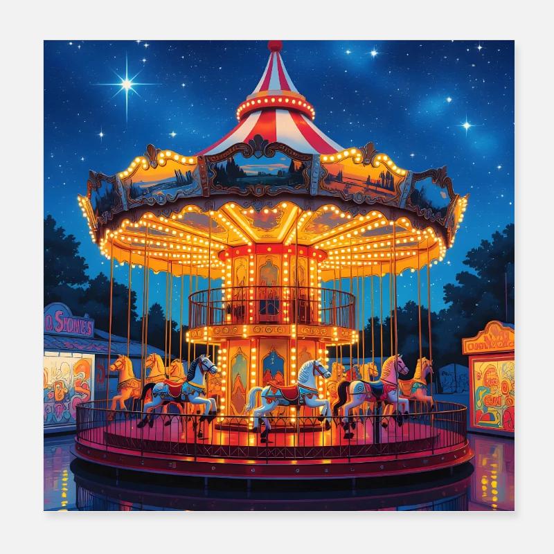 Nachtkarussell im Lichterglanz Poster 20x20 cm