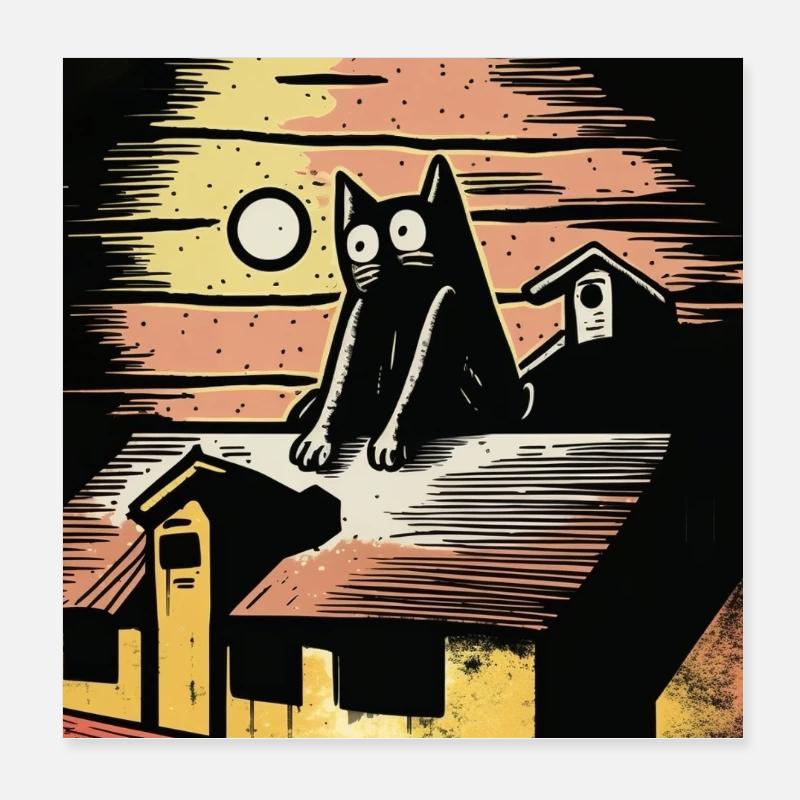 Nuit au clair de lune avec chat noir Poster 20 x 20 cm
