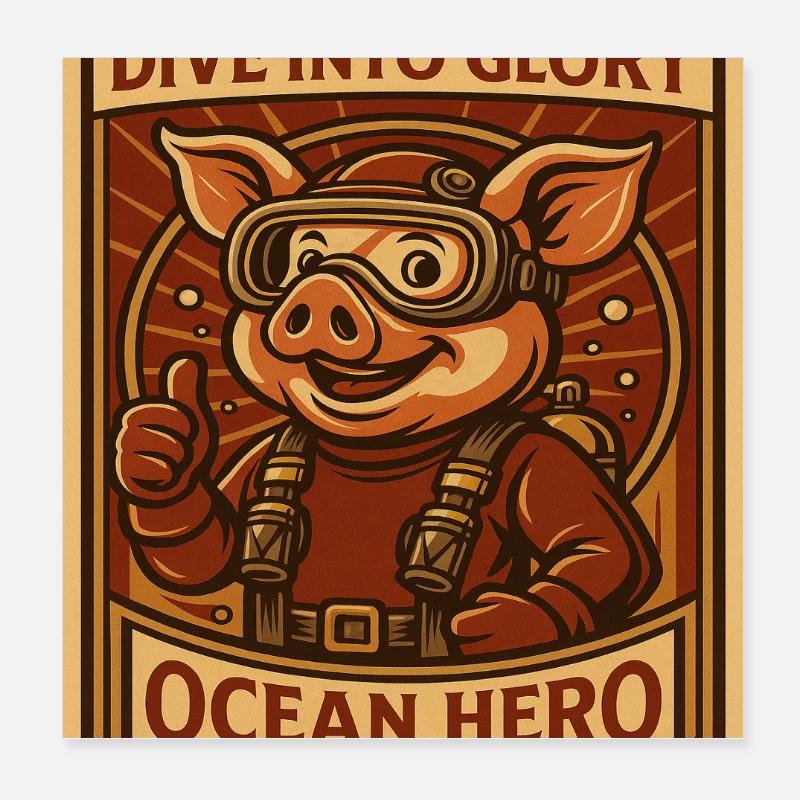 Plongeur Cochon Océanique Poster 20 x 20 cm