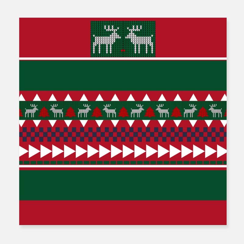 Reindeer Nordic Knit Holiday Pattern Poster 8" x 8" (20x20 cm)