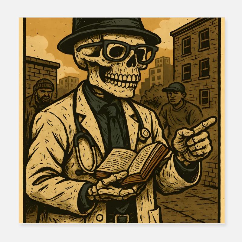 Retro-Skelett  Doktor mit Buch Poster 20x20 cm