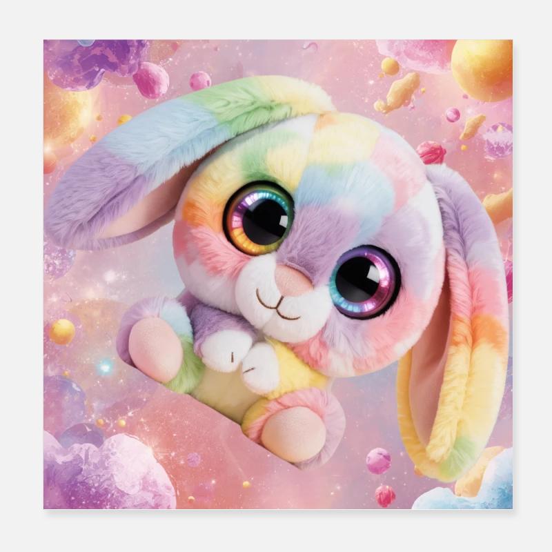 Rainbow cuddly bunny in the magic room Poster 8" x 8" (20x20 cm)