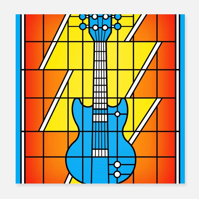 Guitare bleue vitral Poster 20 x 20 cm
