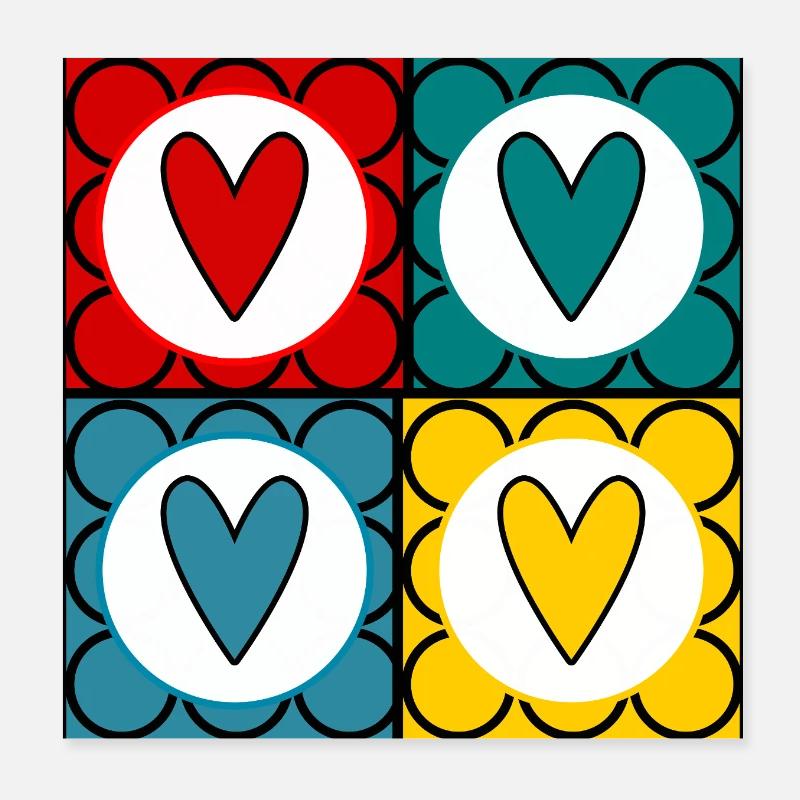Bunte Herzen im Pop-Art-Stil Poster 20x20 cm