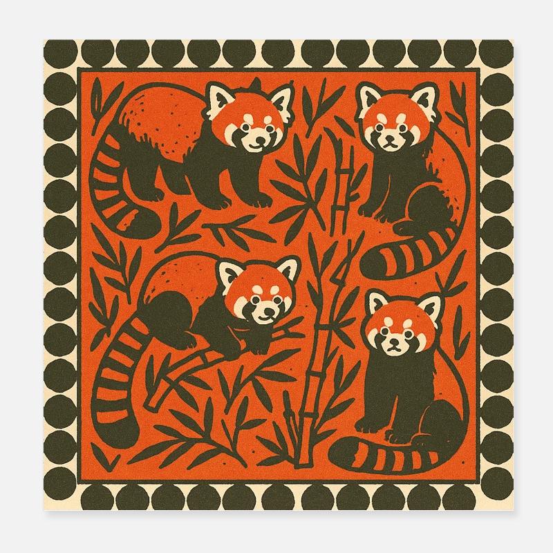 Red Panda Bamboo Forest Vintage-Muster Poster 20x20 cm