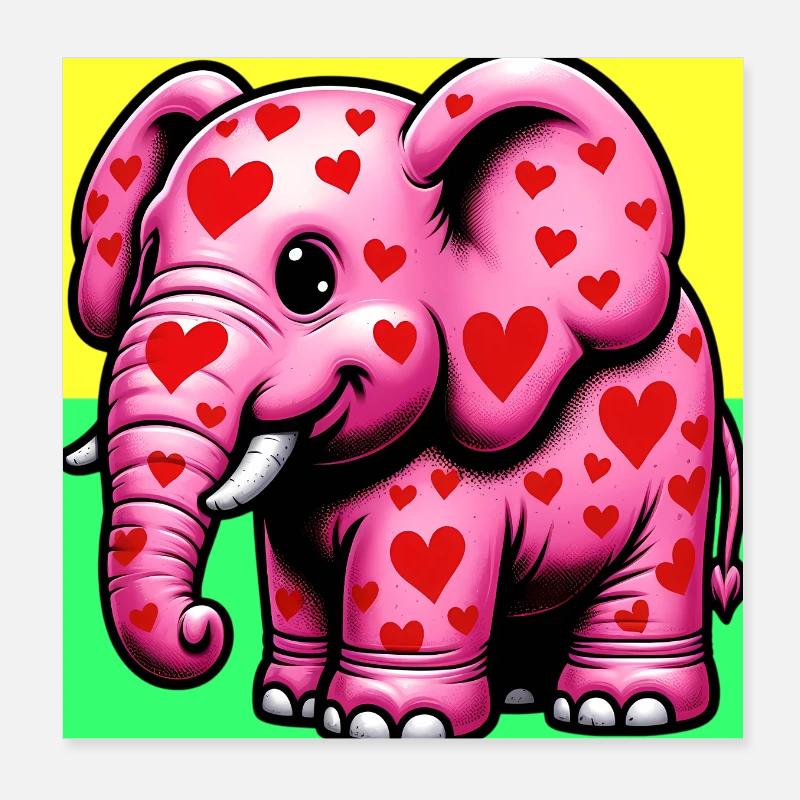 Elefant mit Herz und Herzen Poster 20x20 cm