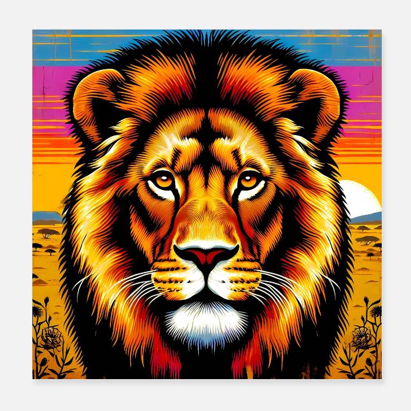 Löwe - Poster 20x20 cm - Weiß
