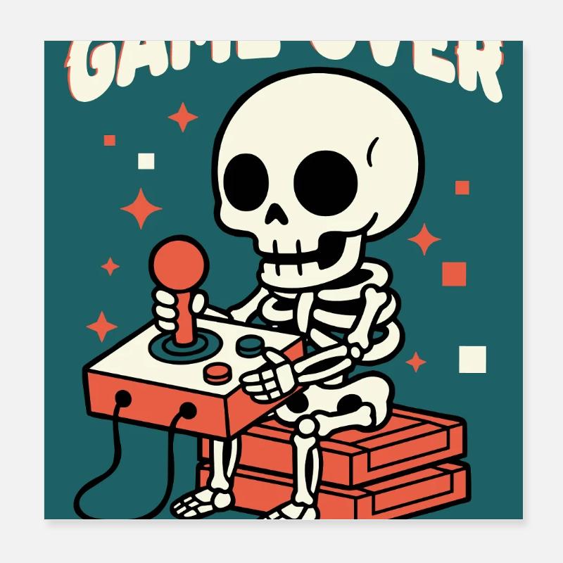 Game Over 1984 Rétro Squelette Arcade Poster 20 x 20 cm