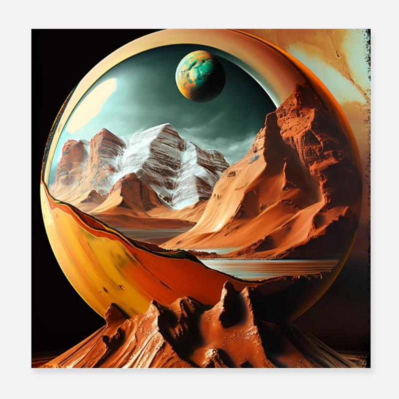 Planetary Globe Desert Landscape Poster 8" x 8" (20x20 cm)