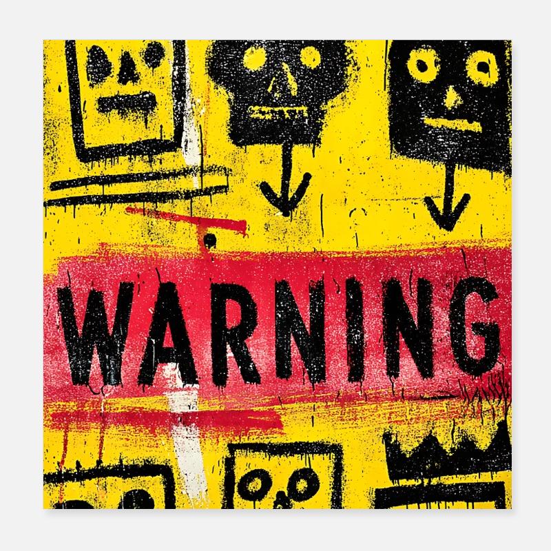 Expressionist Skull Art with Warning Message Poster 8" x 8" (20x20 cm)