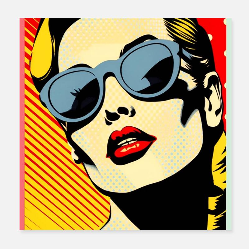 Pop Art Diva mit Sonnenbrille Portrait Mode Retro Poster 20x20 cm