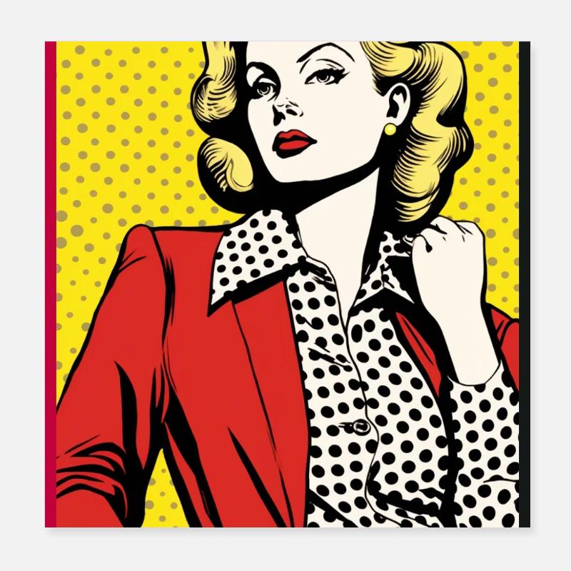 Pop Art Dame Roter Blazer gepunktete Bluse Mode Poster 20x20 cm