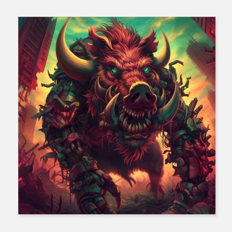 Cochon Géant en Enfer Urbain Poster 20 x 20 cm