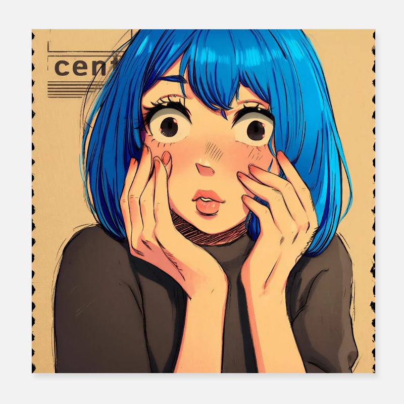 Blue Haired Surprise Portrait Poster 8" x 8" (20x20 cm)