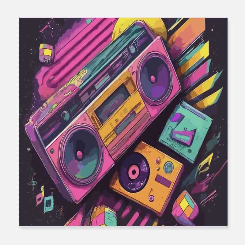 Cosmic boombox retro flight through space Poster 8" x 8" (20x20 cm)