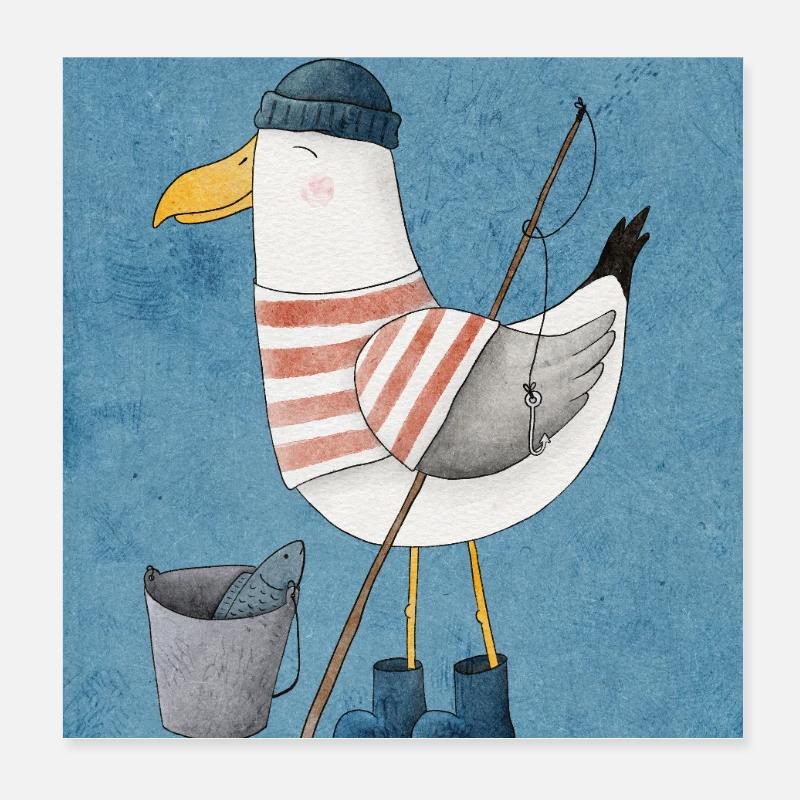 Maritime Möwe mit Charme Poster 20x20 cm