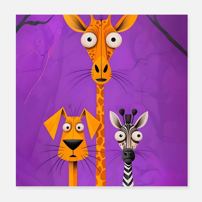 Illustration d’animaux gothiques sur fond violet Poster 20 x 20 cm