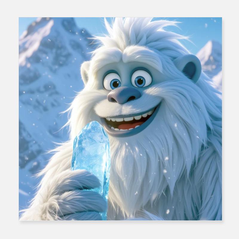 Verspielter Yeti, der riesige Eiszapfencreme isst Poster 20x20 cm