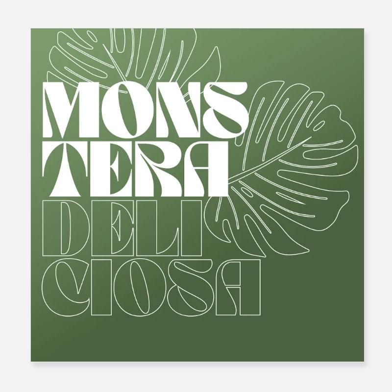 Monstera Botanical Line Art Design Poster 8" x 8" (20x20 cm)