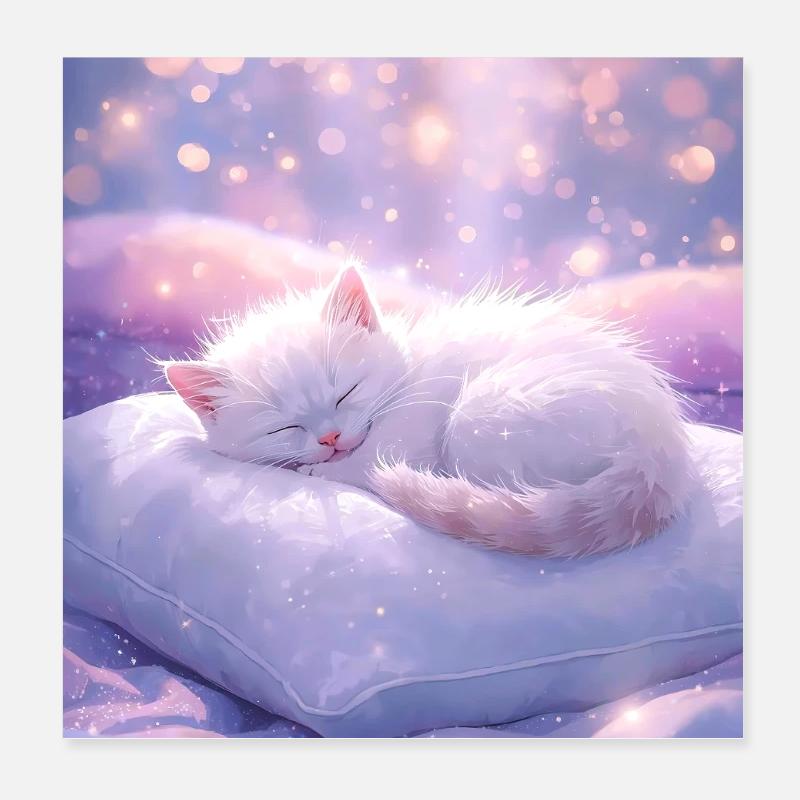 Chat endormi rêveur avec fond scintillant Poster 20 x 20 cm