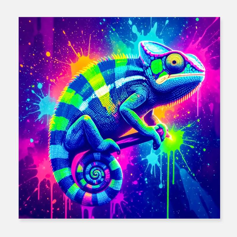A neon chameleon bursts into shifting waves Poster 8" x 8" (20x20 cm)