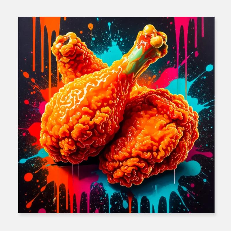 Golden fried chicken bursting through waves Poster 8" x 8" (20x20 cm)