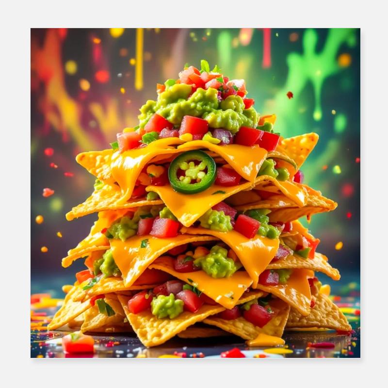 Nachos chargés débordant de saveur épicée et de néon Poster 20 x 20 cm