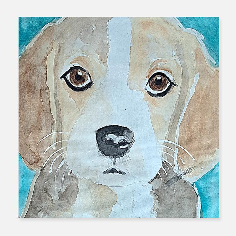 Beagle Welpe,  Aquarell  Poster 20x20 cm