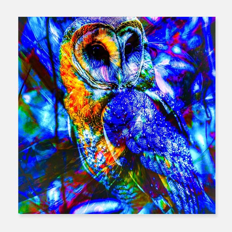 Neoneule im psychedelischen Licht Poster 20x20 cm