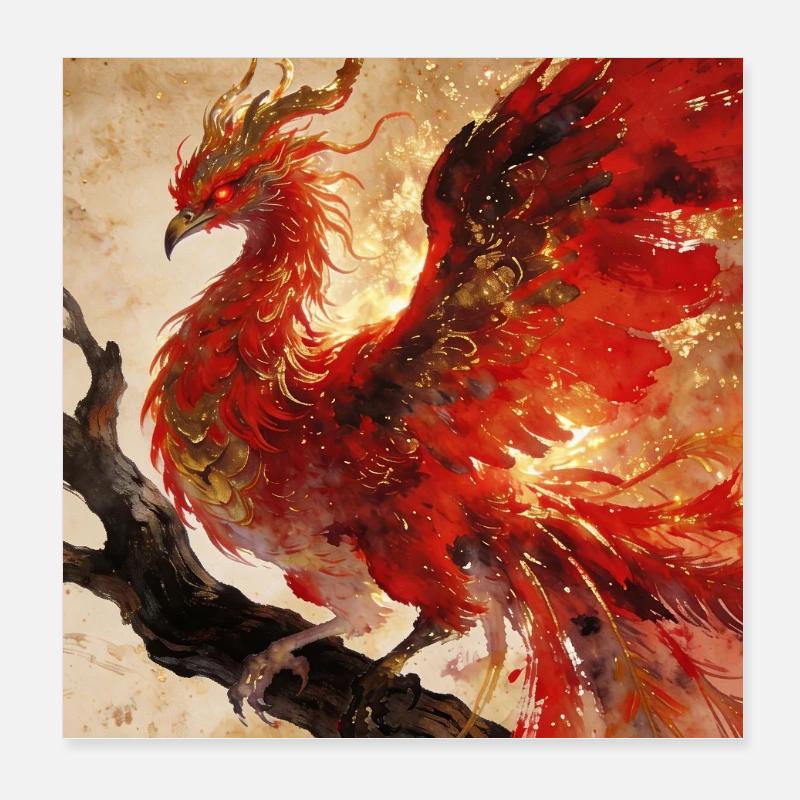 Le Cœur du Phénix : Flamme Éternelle Poster 20 x 20 cm