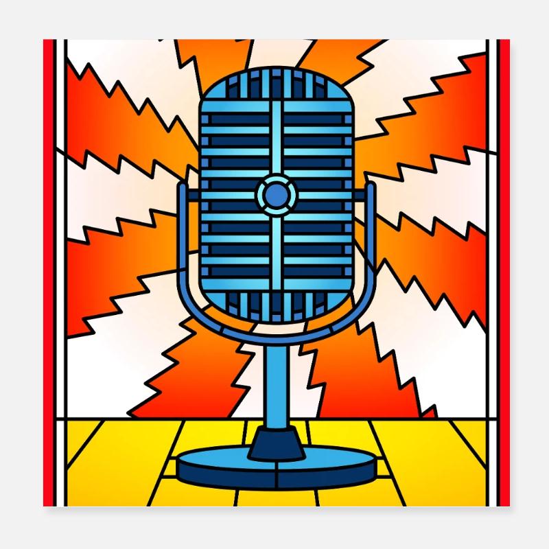 Microphone vintage en vitrail Poster 20 x 20 cm