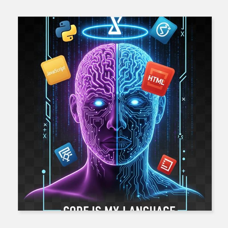 Code & Logic Cyberpunk Tech Brain T-Shirt Poster 20 x 20 cm