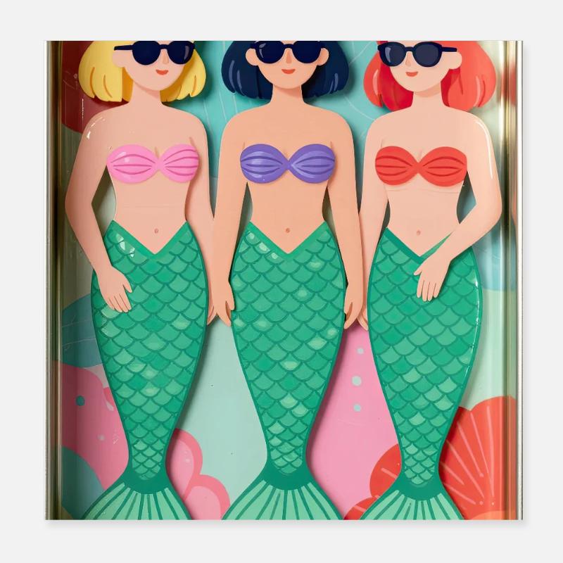 Three mermaids in a tin Poster 8" x 8" (20x20 cm)