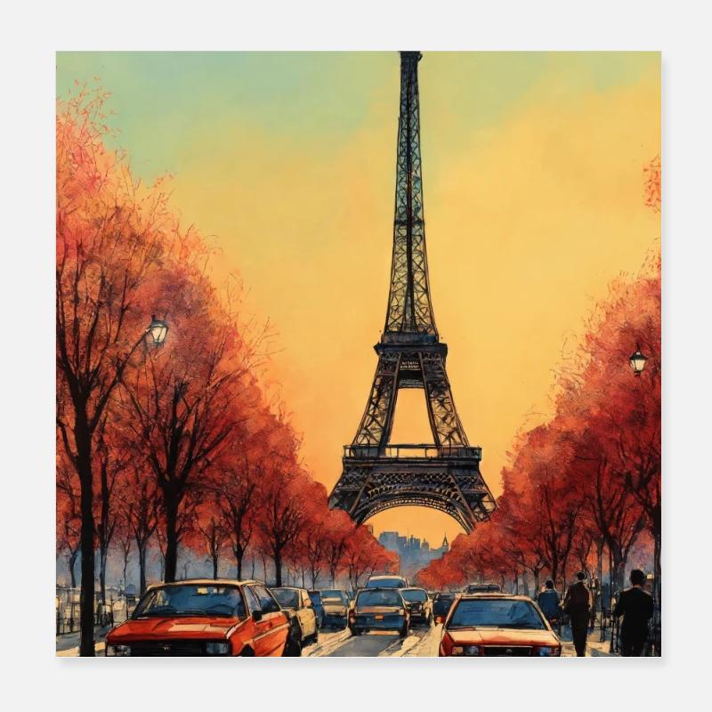 Paris Eiffel Tower Poster 8" x 8" (20x20 cm)