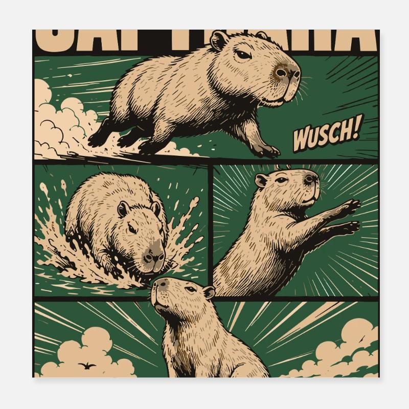 Chilliges Capybara Comic Poster 20x20 cm