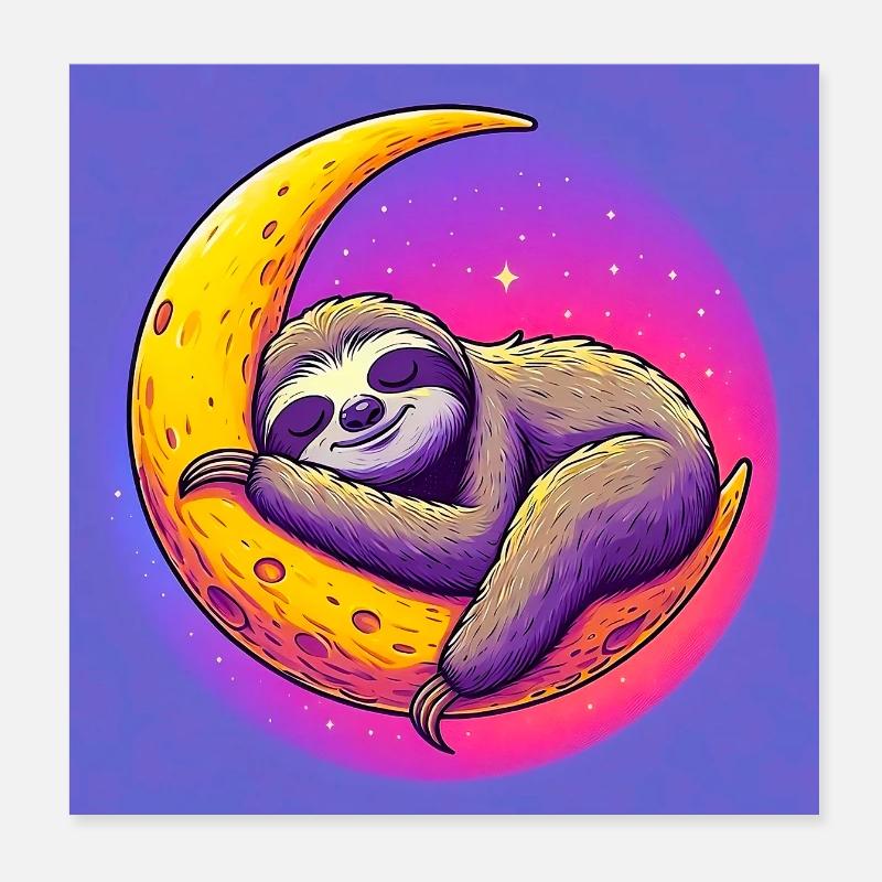 Faultier schläft auf dem Mond Poster 20x20 cm