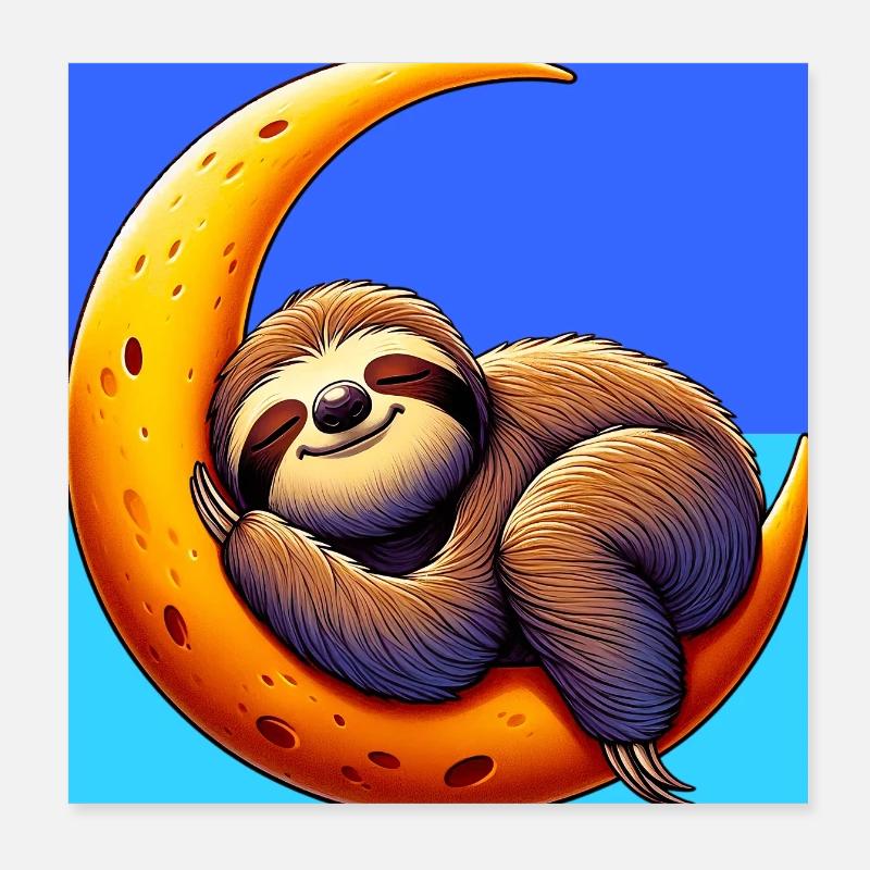 Sloth sleeps on the Moon Poster 8" x 8" (20x20 cm)