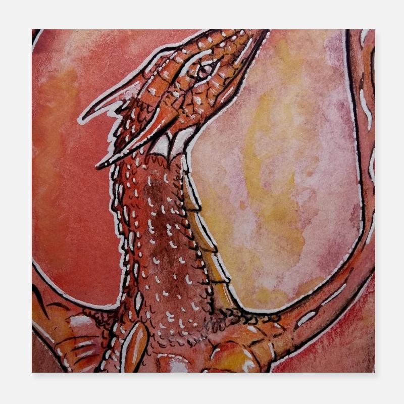 Roter Drache handgemalt  Poster 20x20 cm