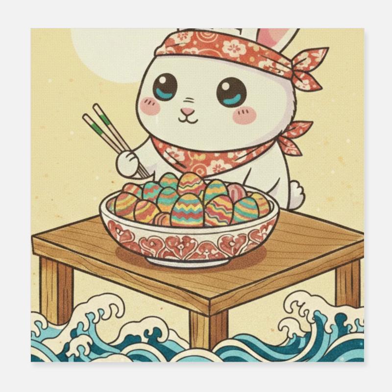 Kawaii Easter Bunny Poster 8" x 8" (20x20 cm)