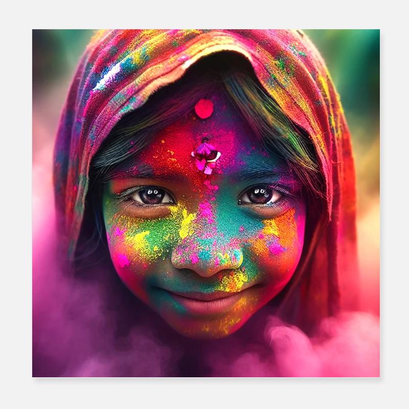 Célébrations de Holi en Inde Poster 20 x 20 cm