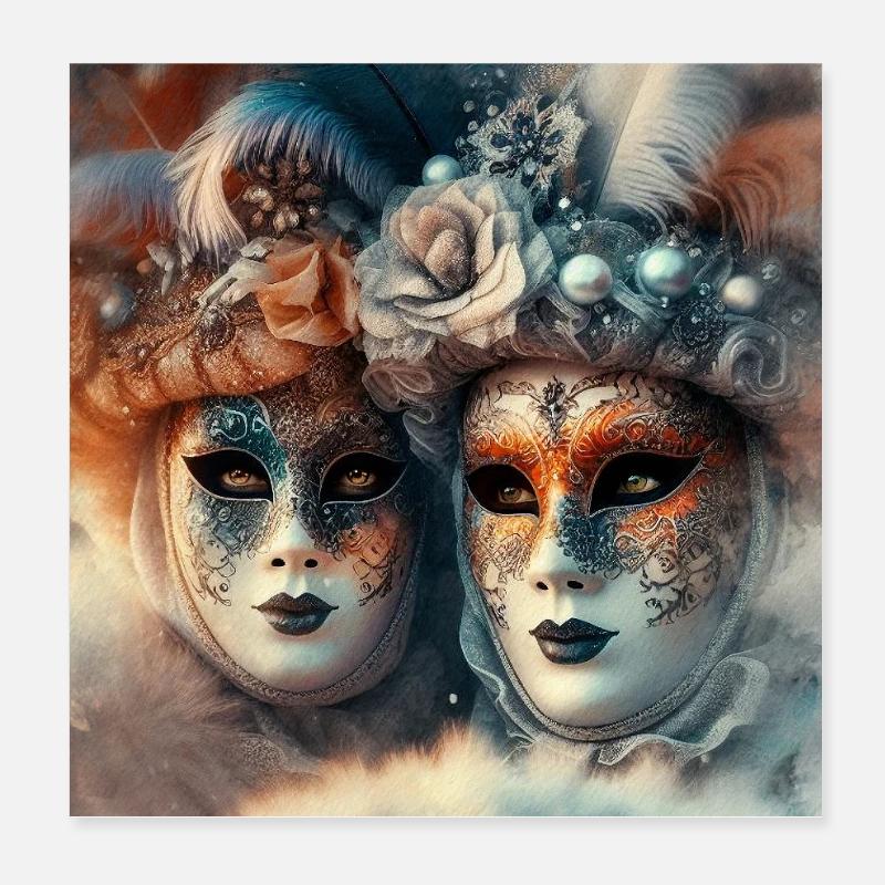 Masques Carnaval Vénitien Aquarelle Poster 20 x 20 cm