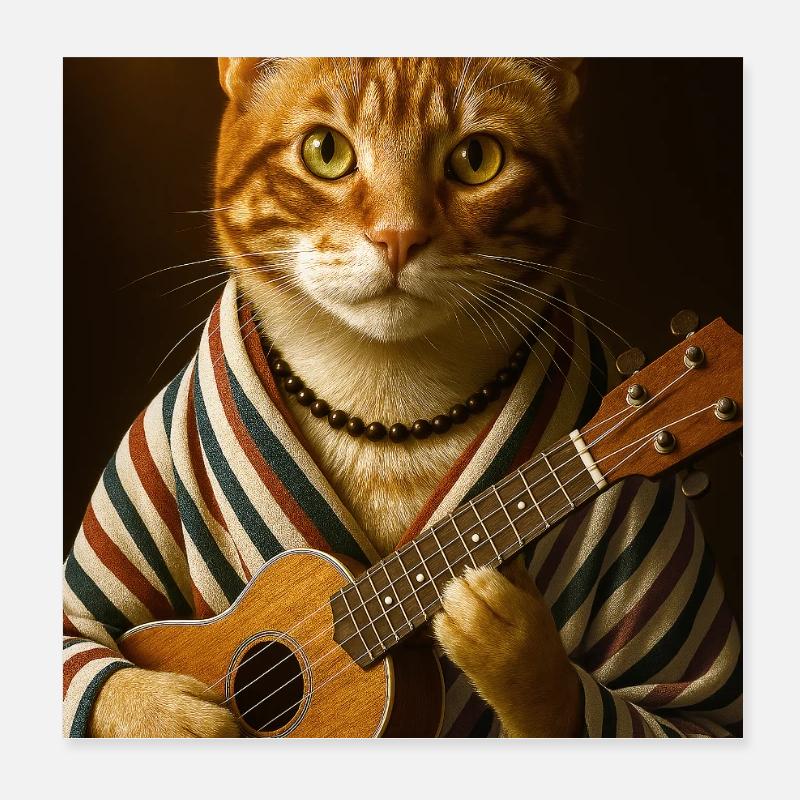 Chat au Ukulélé Poster 20 x 20 cm