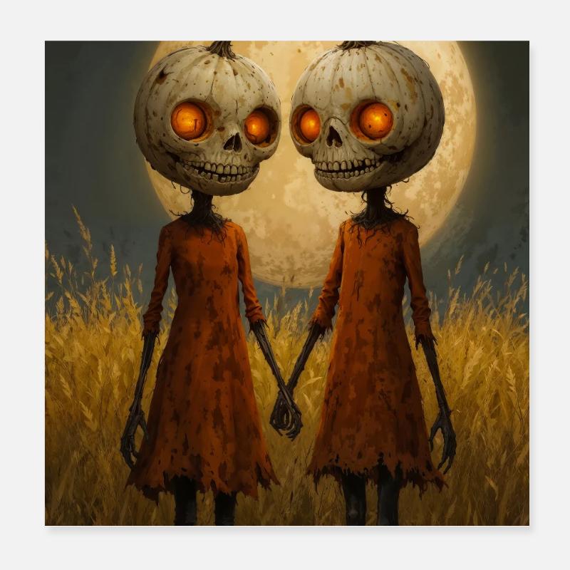 Moonlit Pumpkin Twins Poster 8" x 8" (20x20 cm)