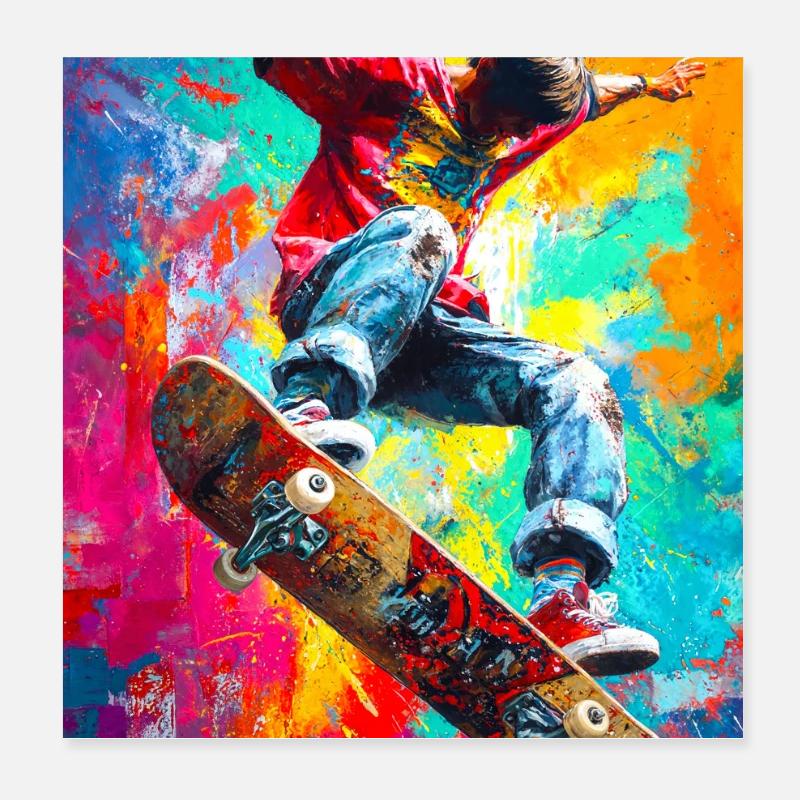 Chromatischer Skateboard Splash Poster 20x20 cm