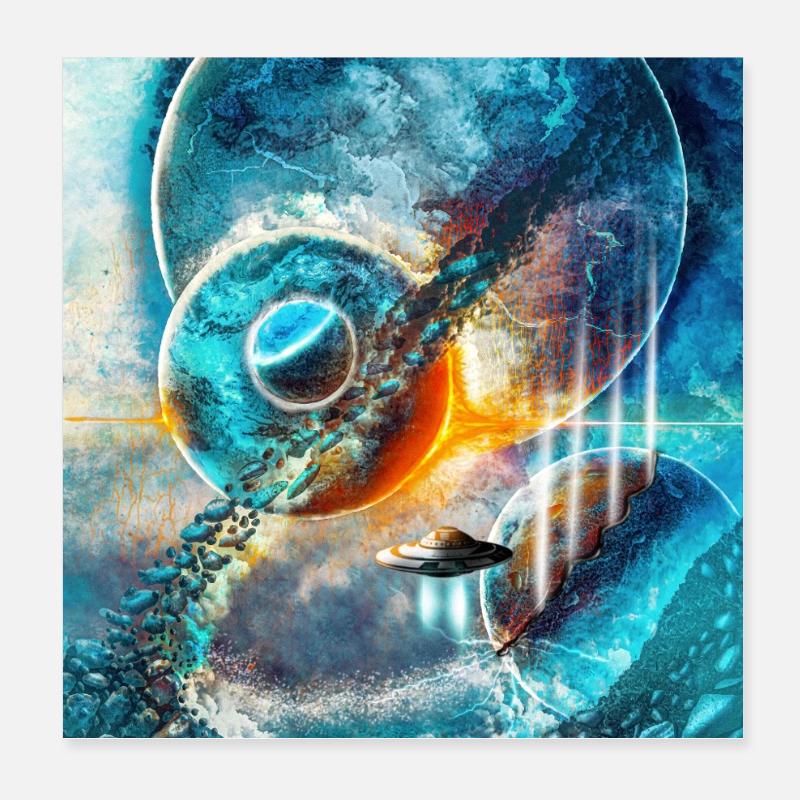 Blauer Weltraumring mit Feuer Poster 20x20 cm