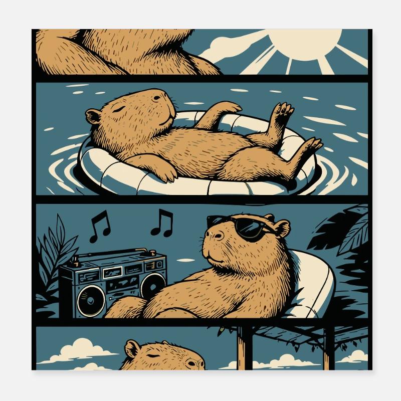 Ambiances de piscine chill capybara Poster 20 x 20 cm