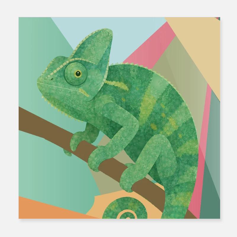 Grünes Chamäleon Geometrie Stil  Poster 20x20 cm